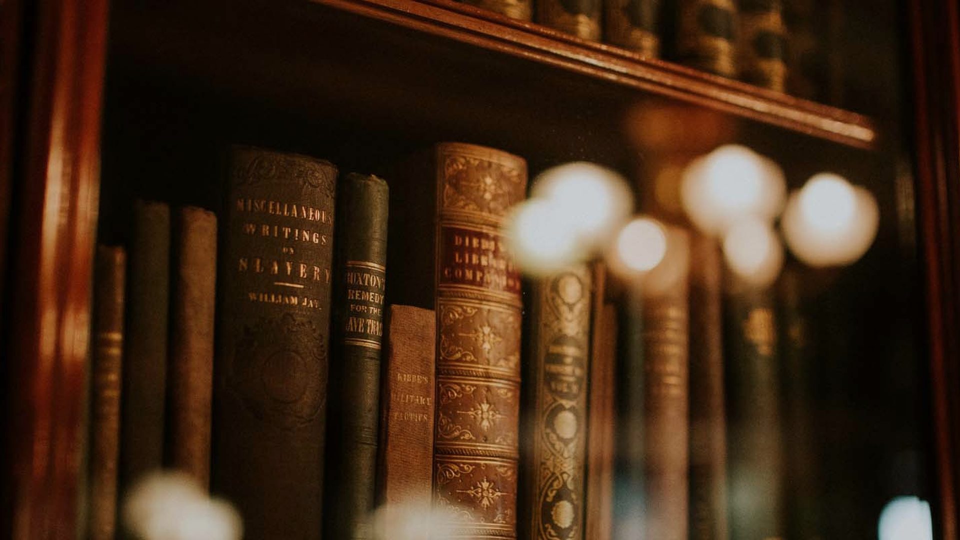 Bound legal volumes on the shelves of a law library
